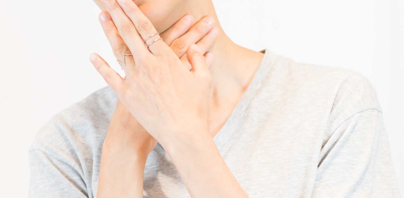 An image depicting a person suffering from voice change symptoms